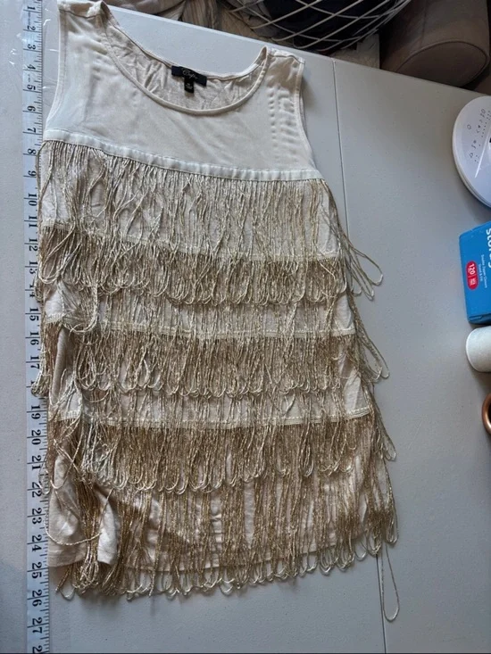Cupio Fringe Long Tank Top Size Medium Southwestern Sheer Festival Rodeo Cowgirl - Picture 8 of 10
